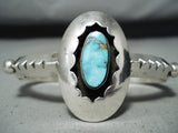 Signed Vintage Native American Navajo Old Kingman Turquoise Sterling Silver Bracelet-Nativo Arts