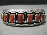 Chunky Coral Native American Navajo Sterling Silver Cloud 9 Bracelet-Nativo Arts