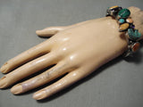 Thick Heavy Vintage Native American Navajo Royston Turquoise Bear Fetis Sterling Silver Bracelet-Nativo Arts