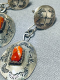 Incredible Vintage Native American Navajo Coarl Sterling Silver Earrings-Nativo Arts