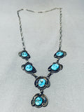 Rar Elonger Vintage Native American Navajo Turquoise Sterling Silver Necklace Old-Nativo Arts