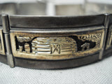 Custom Vintage Native American Navajo Sterling Silver 14k Gold Storyteller Bracelet-Nativo Arts