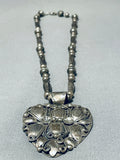 Huge Heart Vintage Native American Navajo Sterling Silver Hand Tooled Necklace-Nativo Arts