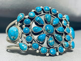 Rare Native American Navajo Blue Diamond Turquoise Sterling Silver Cluster Bracelet-Nativo Arts