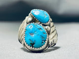 Rick Long Vintage Signed Native American Navajo 2 Morenci Turquoise Sterling Silver Ring-Nativo Arts