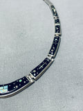 Signed Outer Space Native American Navajo Turquoise Sterling Silver Inlay Necklace-Nativo Arts
