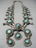 Heavy Quality Vintage Native American Navajo Turquoise Sterling Silver Squash Blossom Necklace-Nativo Arts