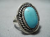Stunning Vintage Navajo Native American Turquoise Sterling Silver Ring Old-Nativo Arts