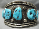 Huge Early Vintage Native American Navajo Blue Turquoise Sterling Silver Bracelet Old-Nativo Arts