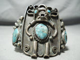 One Of Biggest Best Vintage Native American Navajo Kachina Turquoise Sterling Silver Bracelet-Nativo Arts