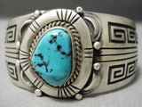 Opulent Vintage Native American Navajo Geomtric Rug Sterling Silver Turquoise Bracelet Old-Nativo Arts