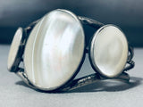 Breathtaking Vintage Native American Navajo 3 Huge Mother Of Pearl Sterling Silver Bracelet-Nativo Arts