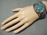 Opulent Vintage Native American Navajo Swirl Sterling Silver Turquoise Bracelet Old-Nativo Arts