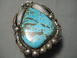 Statement Vintage Native American Navajo Colossal Turquoise Slab Sterling Silver Bracelet-Nativo Arts