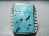 Impressive Navajo Native American Kingman Turquoise Sterling Silver Ring-Nativo Arts