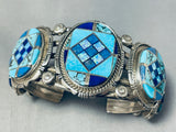 One Of The Most Unique Ever Native American Navajo Turquoise Inlay Sterling Silver Bracelet-Nativo Arts