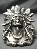 Colossal Native American Navajo Sterling Silver Feather Chief Ring-Nativo Arts