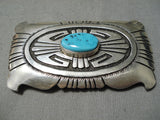 Tremendous Vintage Native American Navajo Sleeping Beauty Turquoise Sterling Silver Buckle Old-Nativo Arts