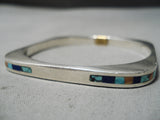 Native American Important Vintage Walapai Turquoise Sterling Silver Bangle Bracelet Old-Nativo Arts