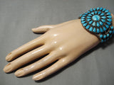 Ocean Blue Turquoise Vintage Native American Navajo Sterling Silver Bracelet Cuff Old-Nativo Arts