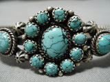 Rare Vintage Native American Navajo Crow Springs Turquoise Coil Sterling Silver Bracelet-Nativo Arts