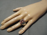 Huge Men's Chunky Red Coral Native American Sterling Silver Ring-Nativo Arts