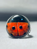 Tremendous Ben Begaye (d) Native American Navajo Spiny Oyster Sterling Silver Ladybug Ring-Nativo Arts