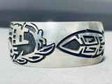 Native American Completely Hand Carved Vintage Navajo Sterling Silver Native Woman Bracelet-Nativo Arts