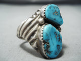 Spectacular Vintage Native American Navajo Old Kingman Turquoise Sterling Silver Ring-Nativo Arts
