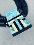 Native American Traditional Santo Domingo Turquoise Jet Sterling Silver Necklace-Nativo Arts