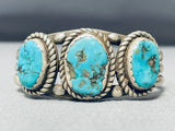 Thicker Vintage Native American Navajo Turquoise Sterling Silver Roped Bracelet-Nativo Arts