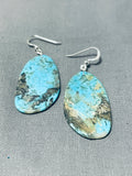 Native American Elegant Santo Domingo Old Kingman Turquoise Sterling Silver Earrings-Nativo Arts