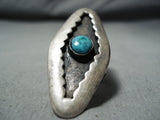 Unique Vintage Native American Navajo Old Kingman Turquoise Sterling Silver Shadowbox Ring Old-Nativo Arts