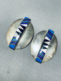 Important Chee Vintage Native American Navajo Lapis Sterling Silver Earrings Signed F.chee-Nativo Arts