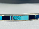 Important Ray Tracey Vintage Native American Navajo Turquoise Inlay Sterling Silver Bracelet-Nativo Arts