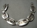 Marvelous Vintage Native American Navajo Hand Tooled Rare Sterling Silver Link Bracelet-Nativo Arts