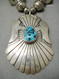 Opulent Vintage Native American Navajo Turquoise Sterling Silver Tubule Necklace-Nativo Arts