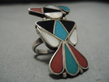 Incredible Vintage Zuni Native American Turquoise Coral Sterling Silver Ring-Nativo Arts