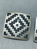 Early Rare Tommy Jackson Vintage Native American Navajo Sterling Silver Earrings-Nativo Arts