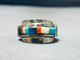 Native American Pottawatomi Vintage Very Rare Turquoise Inlay Sterling Silver Ring-Nativo Arts