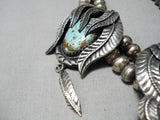 One Of The Finest Vintage Native American Navajo Turquoise Sterling Silver Leaf Necklace Old-Nativo Arts