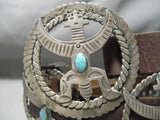 Earlier 1900's Vintage Native American Navajo Thunderbird Turquoise Sterling Silver Concho Belt-Nativo Arts