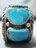 Tom Tso Vintage Native American Navajo Blue Gem Turquoise Sterling Silver Bracelet Old-Nativo Arts