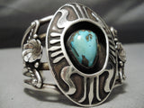 Huge Heavy Vintage Native American Navajo Sterling Silver Shield Turquoise Bracelet Old-Nativo Arts
