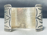 Astonishing Vintage Native American Navajo Signed Sterling Silver Handstamped Huge Bracelet-Nativo Arts