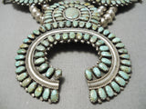 Important Vintage Native American Navajo Green Turquoise Sterling Silver Squash Blossom Necklace-Nativo Arts