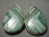 Native American Huge Intricate!! Navajo Royston Turquoise Sterling Silver Earrings-Nativo Arts