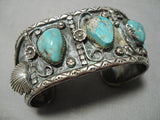 Important Vintage Native American Navajo Art Acoya Turquoise Sterling Silver Bracelet Old-Nativo Arts