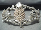 Fabulous Native American Navajo Signed 3 Sterling Silver Toads Bracelet-Nativo Arts