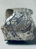 One Of The Most Detailed Vintage Native American Navajo Becenti Eagle Sterling Silver Bracelet-Nativo Arts